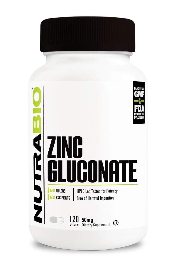 NutraBio Zinc Gluconate 50mg 120 Capsules