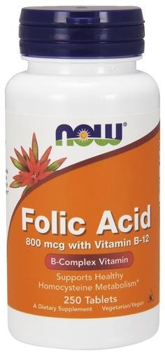 NOW Foods Folic Acid 800mcg with Vitamin B-12 250tabs - AdvantageSupplements.com