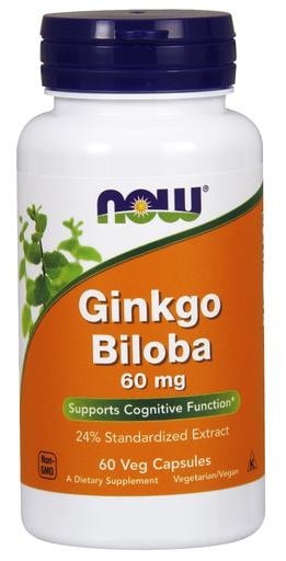 NOW Foods Ginkgo Biloba 60mg 60 Veggie Caps - AdvantageSupplements.com